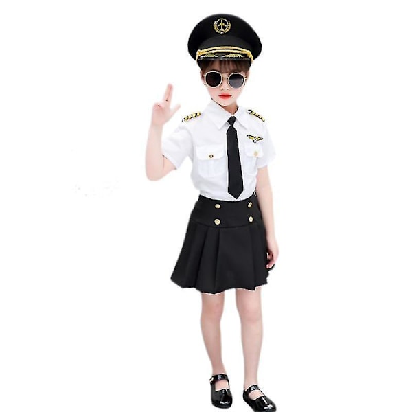 Children's Pilot Costumes - Complete Set for Boys and Girls - Airplane Flight Attendant Uniforms with Sunglasses170 short sleeve