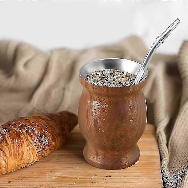 Gurkformad isolerad tekopp i rostfritt stål (träådring, 230 ml) 1 st