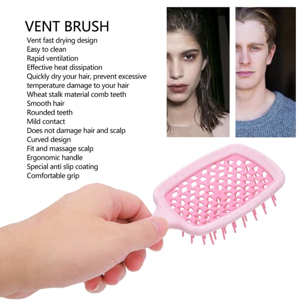 Hurtigtørrende pink buet ventilationshårbørste med hovedbundsmassage