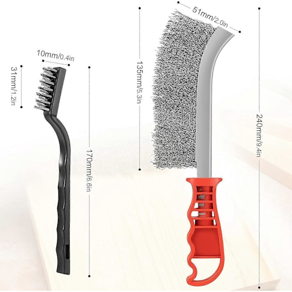 6 Stk. stålbørste, metalhåndbørster nylon messing rustfrit stål 6 stålbørster (stål, messing og nylon) til rengøring af svejseslag og ridser, W