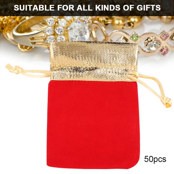 50 stk 7 x 9 cm fløyelspose myk snorpose smykker bryllupsgave oppbevaringspose rød