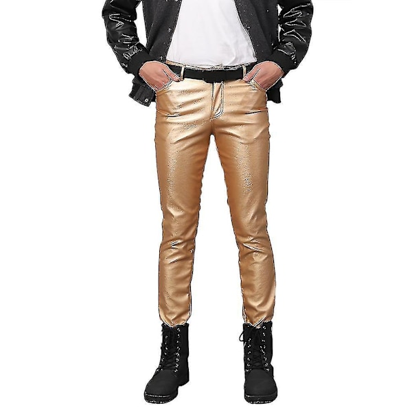 Stretchy Faux Leather Men's Pants in Gold - EU 32