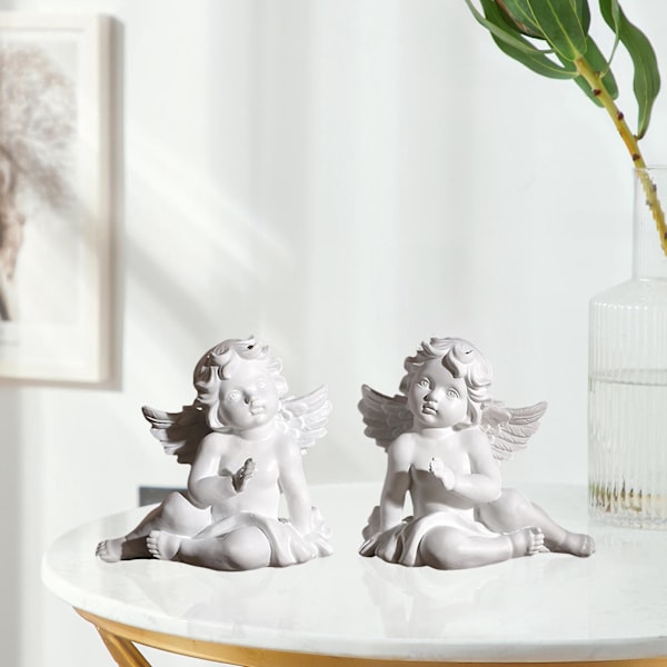 2 x Enkelipatsas Figuriinit Veistos Kerubi Kokoelma Sisustus S 9,5 x 6 x 8,5cm-