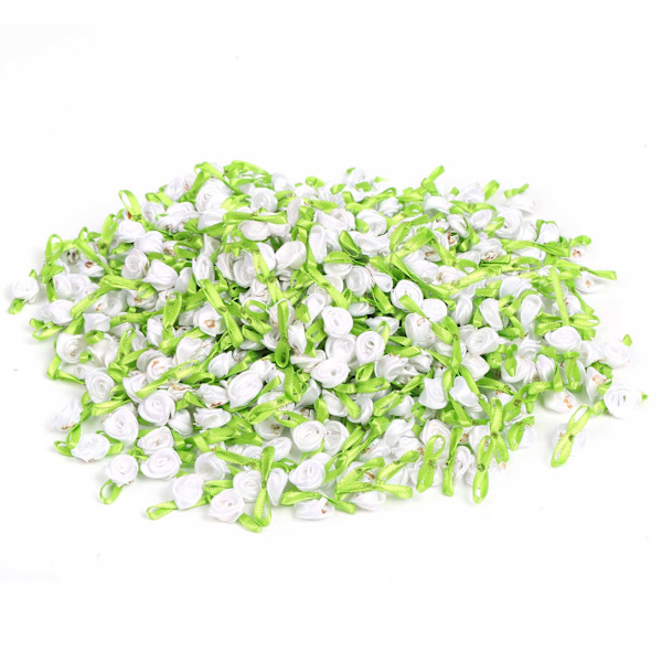Handgjorda Blommor med Blad Små Rosor Huvudbonad Docktillbehör DIY Konstgjord Band (Vit)