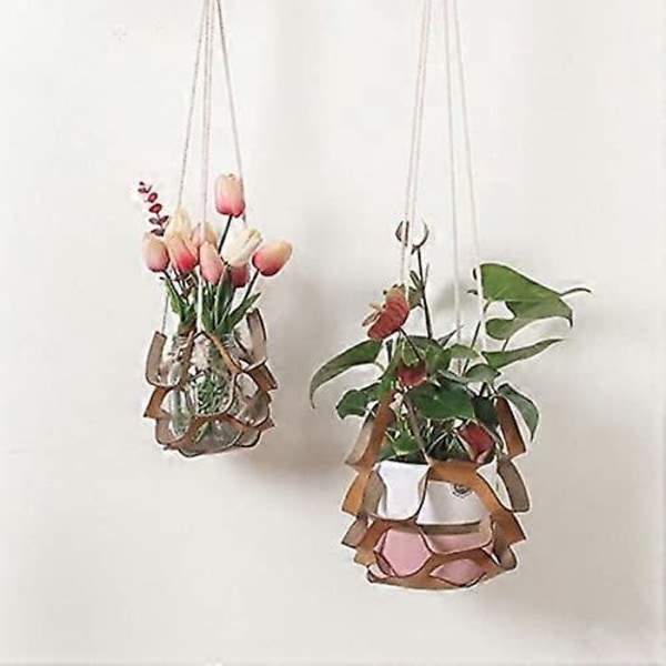 Hängande Blomkruka i Läder - För Inomhus och Utomhus - 31 cm / 15 cm - Röd