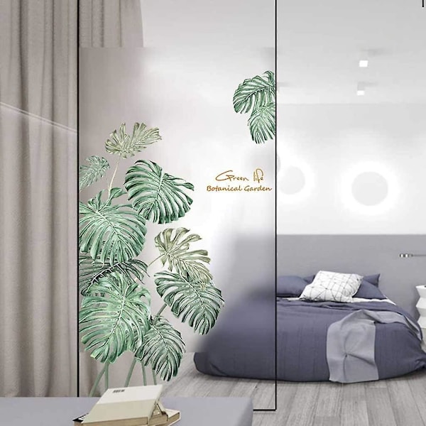 Set med 2 st 90x120cm Nordic Minimalist Green Leaf Wall Stickers - Tropical Palm Leaf Design för inredning i sovrum och vardagsrum