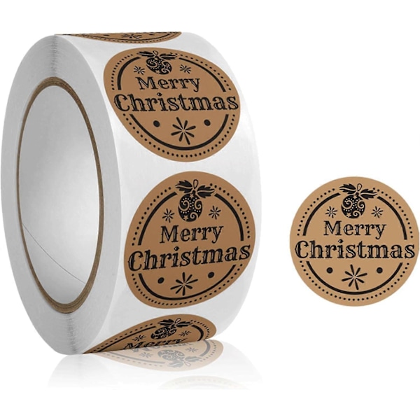 500 stk. Julemerkelapper 2,5 cm Ruller med Runde Juleklistremerker Kraftpapir