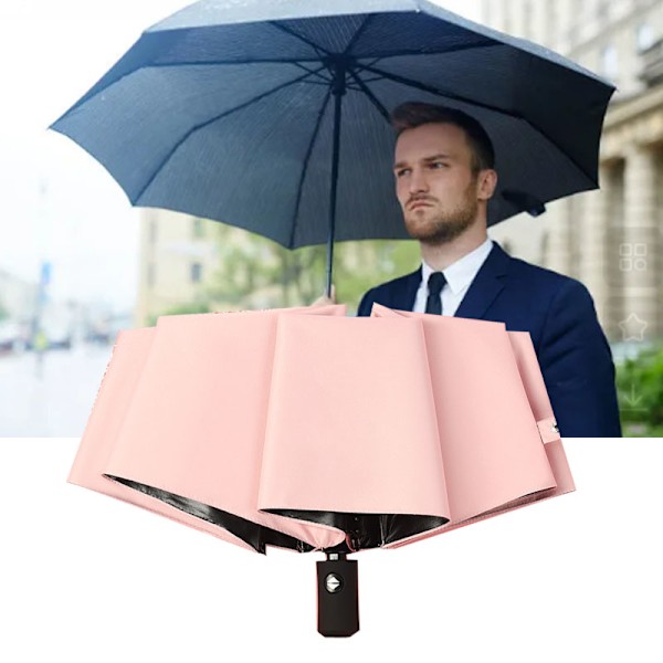 Resparaply Sol Regn 3 Vik 8 Ribbor Knappdrift Lättvikt Paraply för Kvinnor Flickor Dagligen Män Ljusrosa