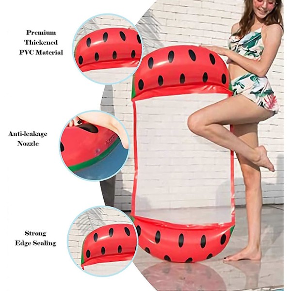 Uppblåsbar Pool Float, Vattenhängmatta, 4 i 1 Flytande Uppblåsbar Poolhängmatta (Sadel, Solstol, Hängmatta och Jolle), Portabel Pool Float (Vattenmelon)