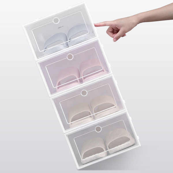 Hushåll Tjock Transparent Stapelbar Skobox Dammtät Skor Förvaringslåda Organizer Väska Blå 33x23x13cm