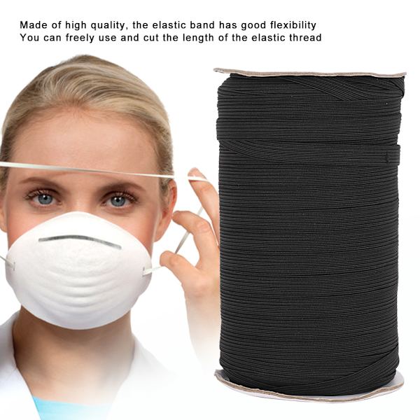 100 meter elastiskt band platt flexibelt rep band munstycke kläder tillbehör 10mm (svart )