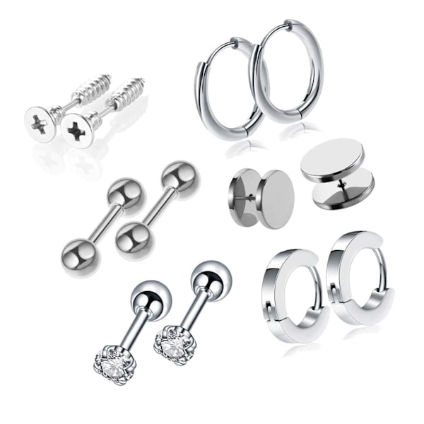 6 par örhängen set i rostfritt stål zirkon piercing smycken unisex örhängen accessoarer
