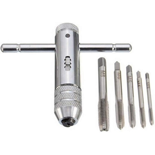 Säädettävä T-kahvallinen räikkähanan pidike, jossa on 5 kpl M3-M8 Metric Plug Machine set