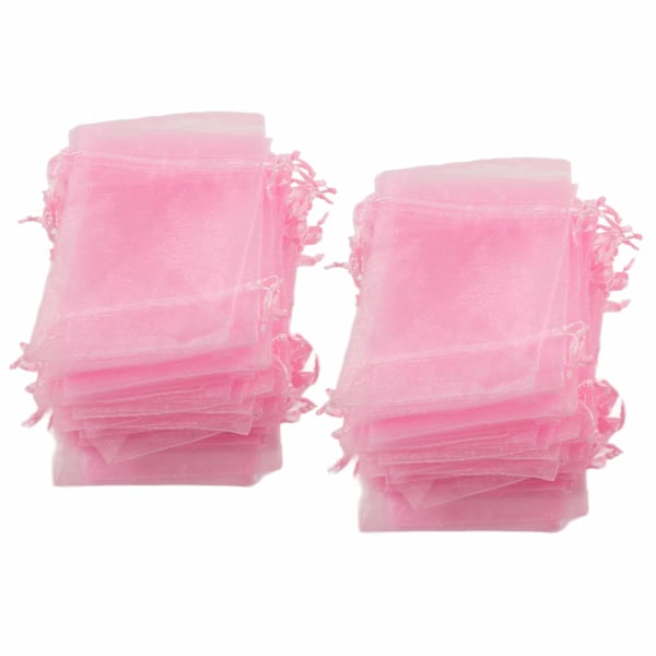 100 stk. Organzaposer 10x15cm Transparente gaveposer med snøre Netbærbar smykkeposer Snøre til bryllup Pink
