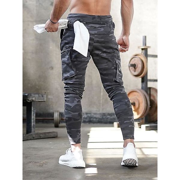 Kamouflage Sport Cargo Byxor för Män - Snygga Dragkedja Fitness Sweatpants XXXL Vit Kamouflage 2