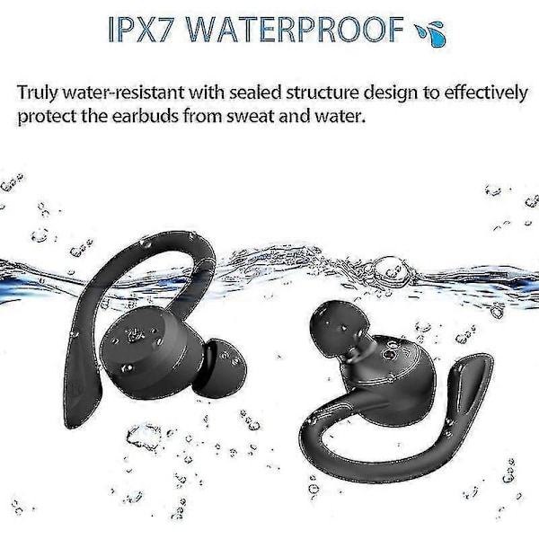 Vanntette Bluetooth Hodetelefoner - 20 Timer Spilletid - TWS IPX7 Ørepropper - Dobbel Bruk Sports Trådløse Hodetelefoner Svart