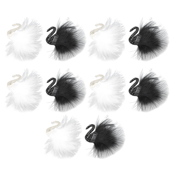 10 stk. Svane Patch Sort Hvid Fjer Dekoreret Rhinestones DIY Strygejern Brug Håndarbejde Broderet Patch til Tøj