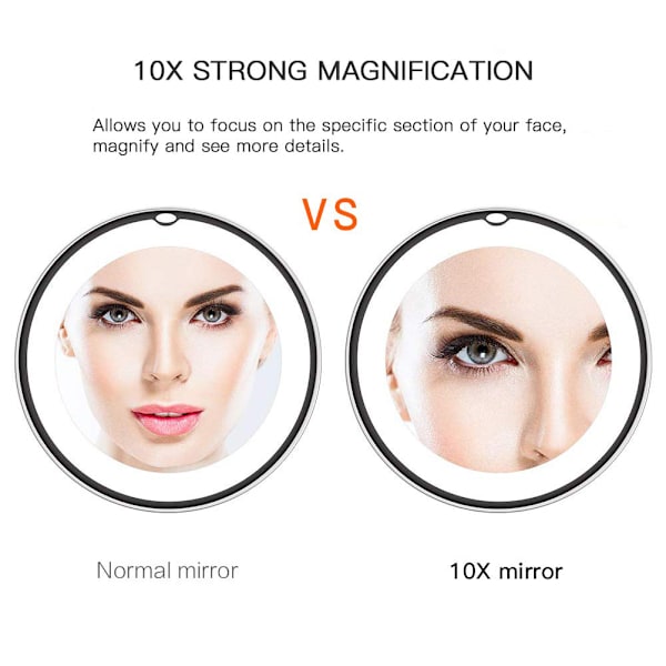 10X forstørrende makeup-spejl med LED-lys kosmetisk spejl 360 graders rotation skønhedsspejl til bordplade på badeværelset