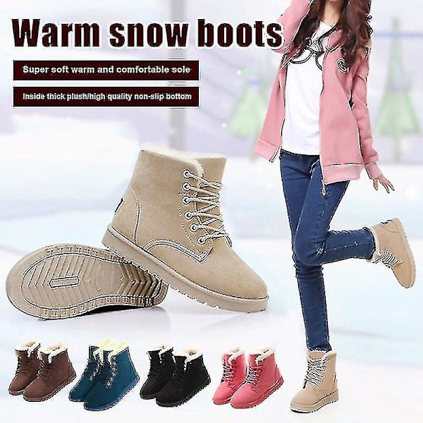 Cozy Fleece Lined Women's Winter Ankle Boots - Beige