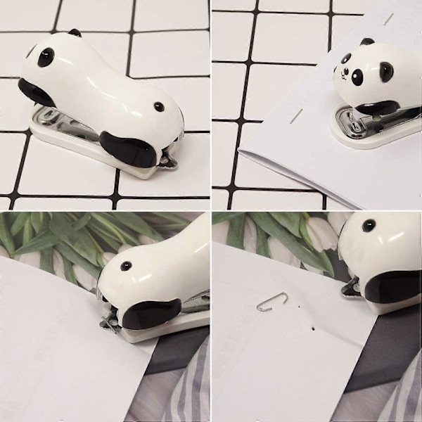Bärbar mini söt panda skrivbords häftapparat set innehåller 1000 st nr 10 häftklamrar, lämplig för kontor, skola