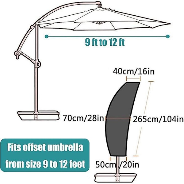 Vandafvisende Udendørs Parasolbetræk med Robust Lynlås - Passer til Udsvingende/Offset Parasol - Inkluderer Støttestang