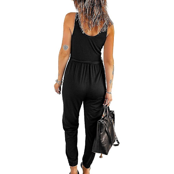 Elegant svart ermeløs jumpsuit med V-hals for kvinner