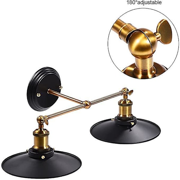 Vegglampe, vegglampeett, bad, vintage lampe, industriell retrostil lys, E27 sokkel, svart ytre skall (pære ikke inkludert)