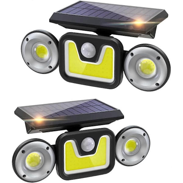83 COB LED Utomhus Solcellslampor för Trädgård med 3 Lägen, Vattentäta IP65 Utomhuslampor med Rörelsesensor 270° Bred Vinkel Solcellsdrivna Utomhusspotlights 2-pack