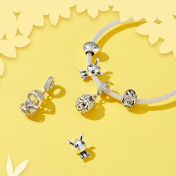 Charms Sølv Påskehare Spacer Perle Retro Armbånd Løs Perle DIY Tøj Smykker Tilbehør (Sølv)