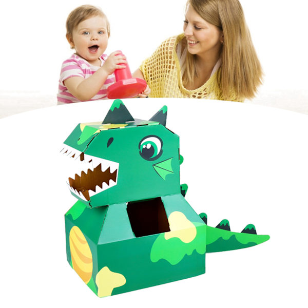 Paper Dinosaur Head Costumes Toy DIY Wearable Interactive Cardboard Dinosaur Head Costumes for Children Emerald Green