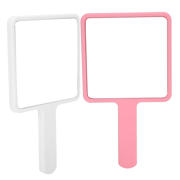 2 st Bärbar Handhållen Kosmetisk Spegel Skönhetssalong Makeup Spegel Tillbehör Vit Rosa