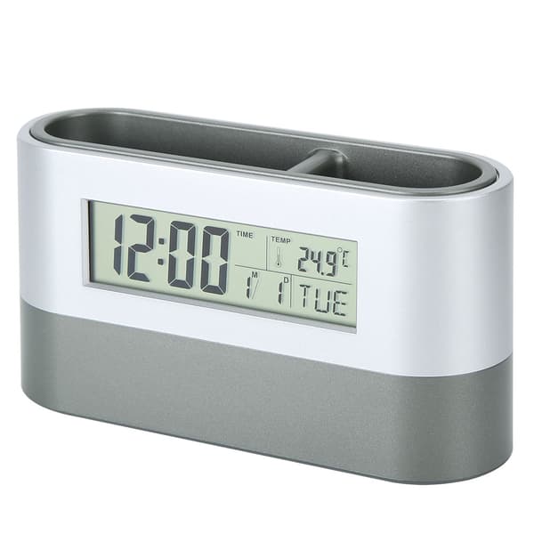 Innovativ pennhållare LCD digital elektronisk klocka med evighetskalender temperaturdisplay