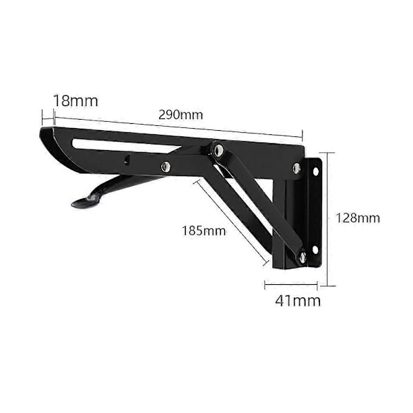 2 Stk. 290 mm Kraftig Foldbart Beslag, Sort Foldbart Konsolbeslag, Vægbeslag til Garage, Køkken, Kontor, Soveværelse, Foldning