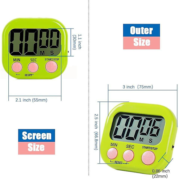 Grønn magnetisk kjøkkentimer med stor LCD-skjerm, ideell for matlaging, studier og nedtelling