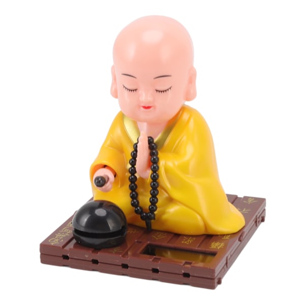 Liten buddhistisk munk solornament, lysenergisensor, automatisk nikkende, bankende munkdekorasjon for kontor, hjem, bil, gave, gul