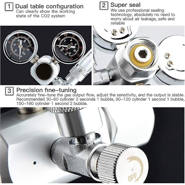 CO2-regulator for akvarium Dobbelt akvarium CO2 trykkmåler Justerbart trykk CO2-system (w21.8)