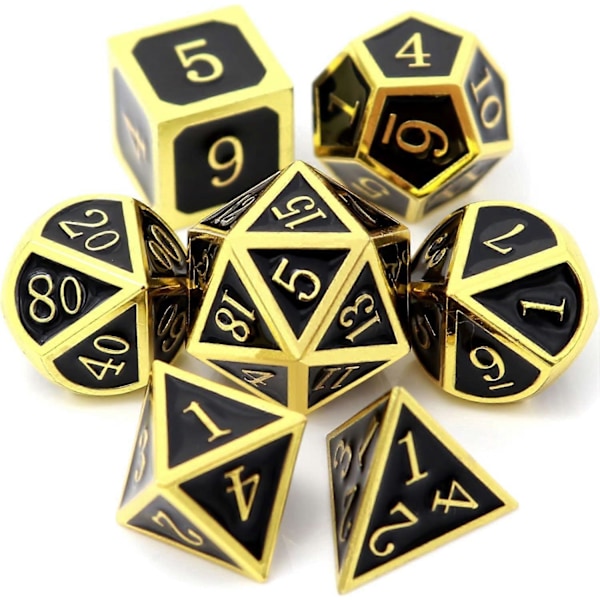 Blodfläckat Metall DND Tärningsset Blodfläckade Tärningar D&D Polyedriska RPG Tärningar (Guld Svart)
