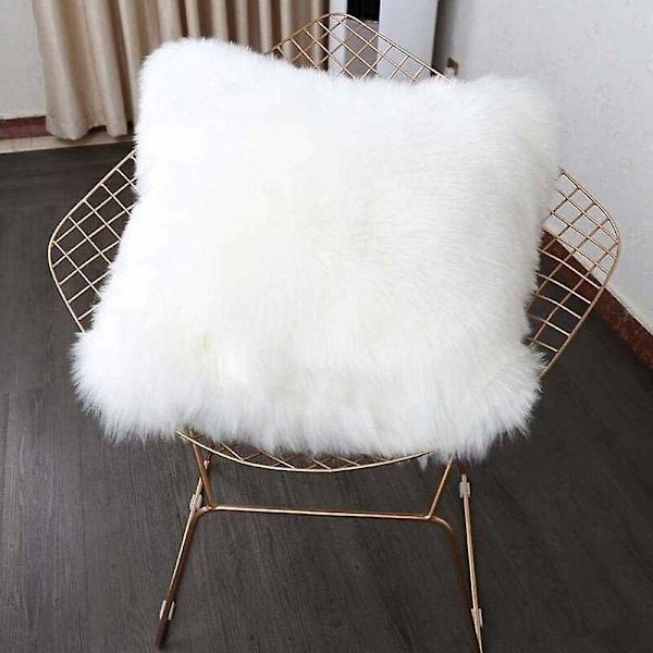 Pudebetræk, Faux Fur Deluxe Dekorativ Sofa Soveværelse Seng Super Blød Plys Mongolia Pudebetræk 45X45cm (Hvid)