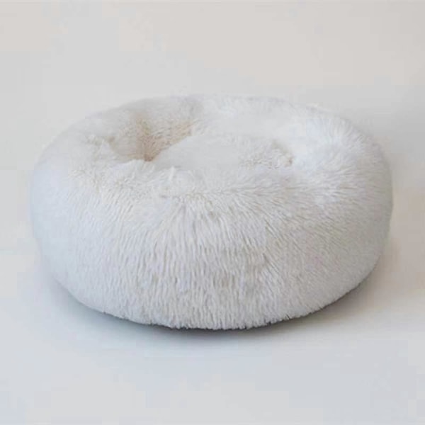 Hunde- og kattebakke rund plys hundebakke kattebakke efterår og vinter kæledyrsseng hundemåtte kattemåtte kæledyrsmåtte ydre diameter 60,2 cm (hvid)