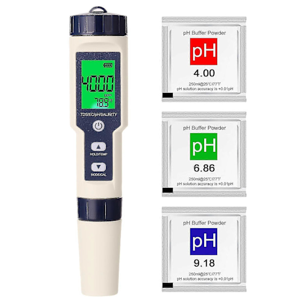5 i 1 Professionell Multi-parameter Combo Testmätare PH/EC/TDS/Salinitet/Termometer Digital