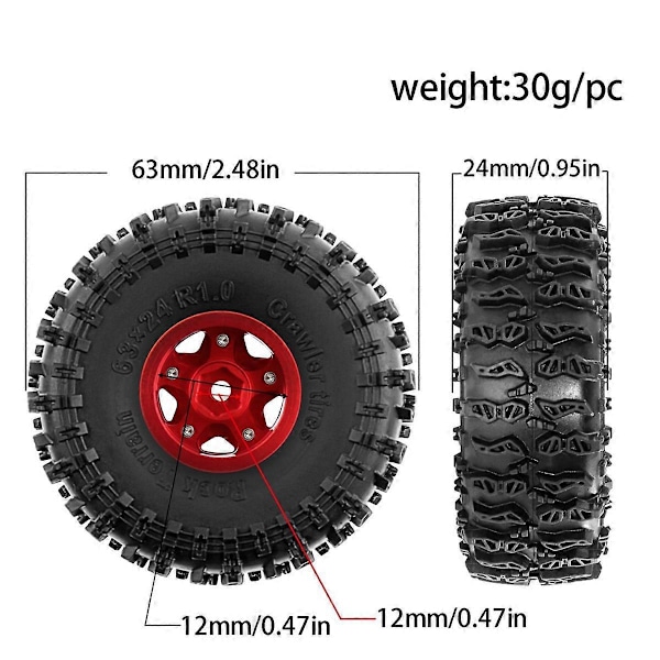 4 stk. 63 mm 1,0 tommer Beadlock hjuldæksæt til 1/18 1/24 RC Sort