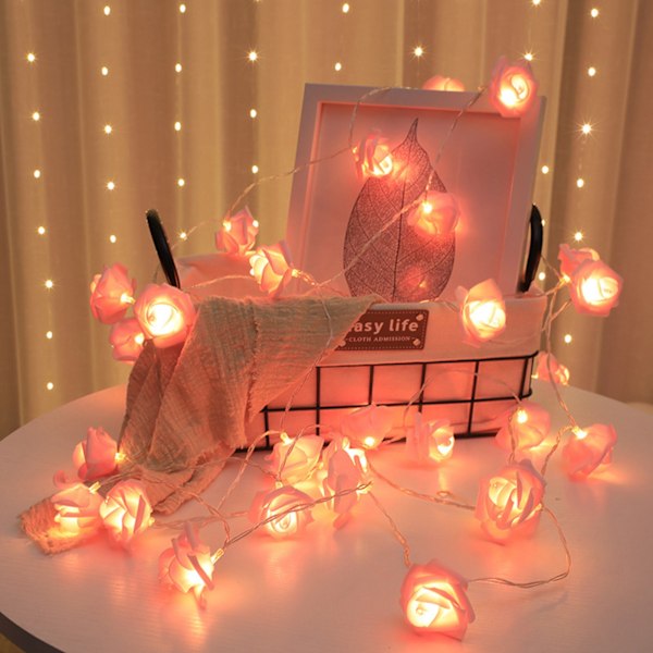 LED-strålkastare Imitation Rose String Light Bröllop String Light Festival Dekoration LjusRosa