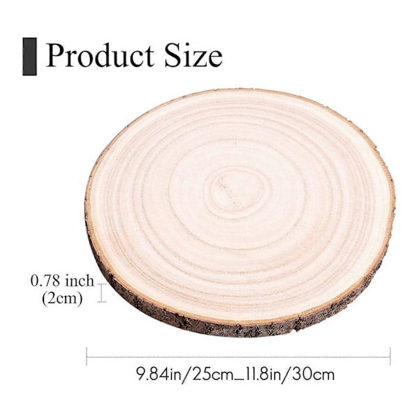3 stk. 25-30 cm store træskiver til borddekorationer, træskiver