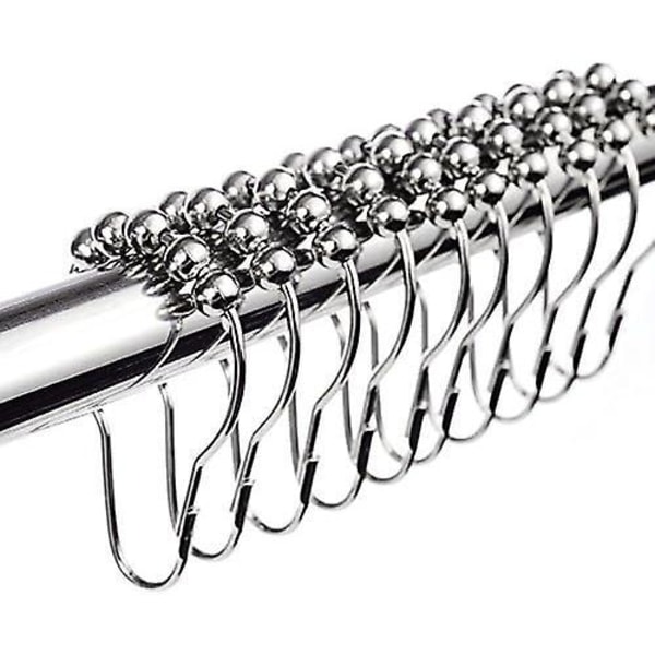 12x dusjringer dusjforhengringer rustfritt stål hengende ringer med glidesystem, 12 enkelkroker, 70x40mm