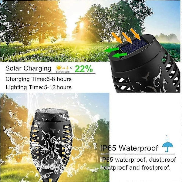 Solarlampor med flammor, 12 LED solfacklor med flimrande låga, vattentät solcellsbelysning, 4-pack
