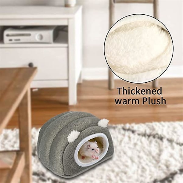 Vinterhus for hamster, grått kjæledyr, koselig og varm seng egnet for små dyr, marsvinnrede, pinnsvin, gerbil, rotte