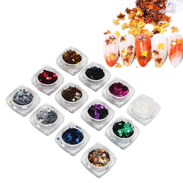 12 färger nagelkonst paljetter lönnlöv nagel glitter flingor glänsande dekoration manikyrverktyg
