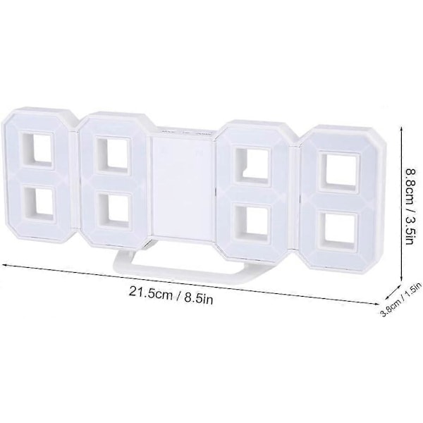 3D LED Digital Veggklokke, Vekkerklokke for Soverom, Digital Veggklokke, 21.5 X 8.8Cm (Blå)