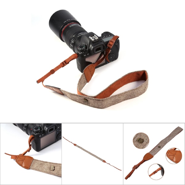 Klassinen puuvilla- ja PU-nahkainen kaulaolkahihna SLR DSLR-kameroihin Ruskea Brown
