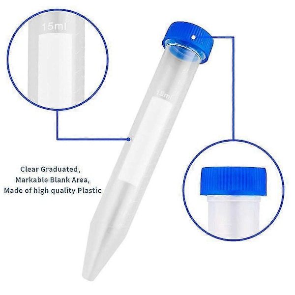 Koniska Centrifugrör 15ML, 100 st Sterila Plast Provrör med Skruvkorkar, Polypropylenbehållare